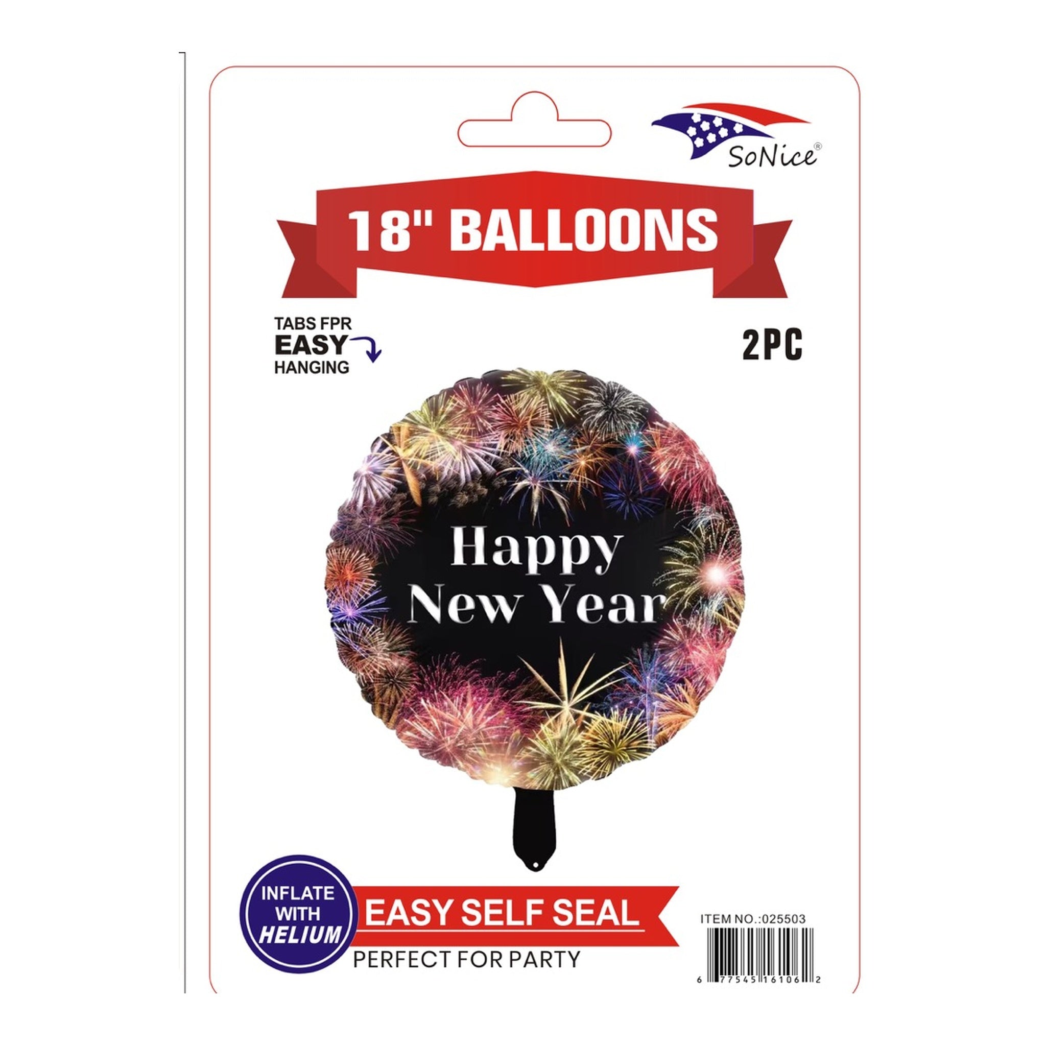 2Pc Mylar Balloon Happy New Year 600Pk/Cs